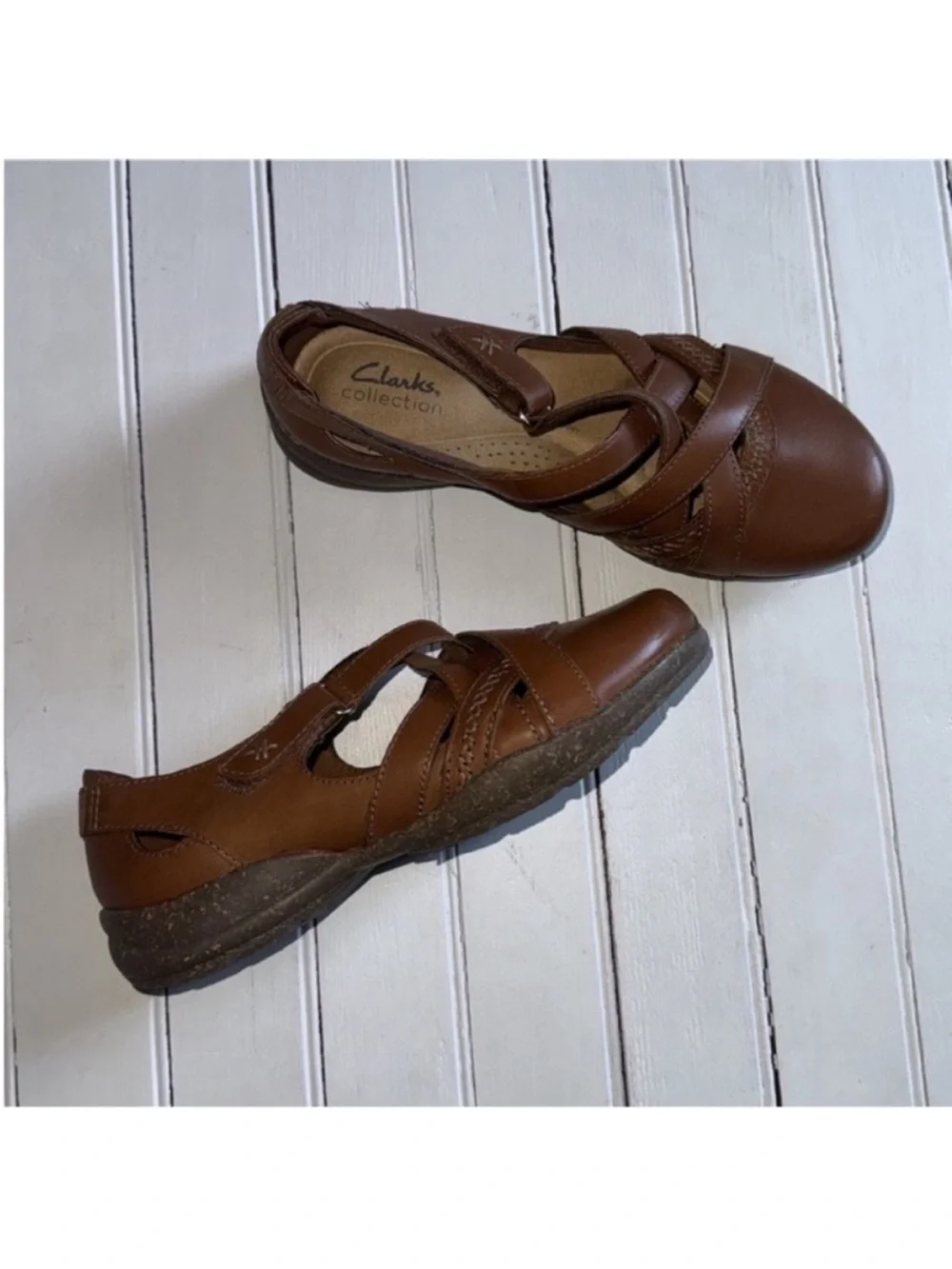 Clarks Roseville Step Slip-On Shoe Dark Tan Size 6.5